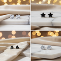 Silver Earrings Combo 4 Elegant Designs (Triangle, Star, Round, Square)