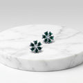 Silver Earrings with Green Gem Floral Pattern
