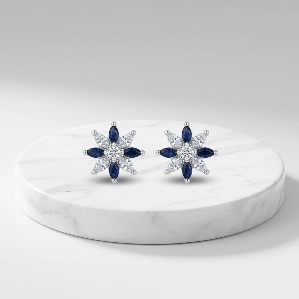 Silver Earrings with White & Blue Stones Elegant Sparkle