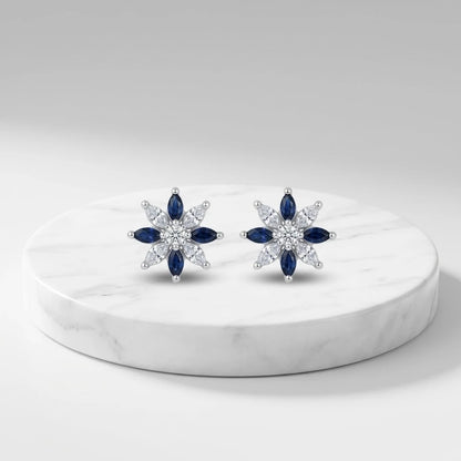 Silver Earrings with White & Blue Stones Elegant Sparkle