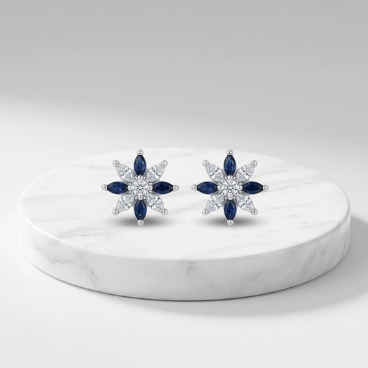Silver Earrings with White & Blue Stones Elegant Sparkle