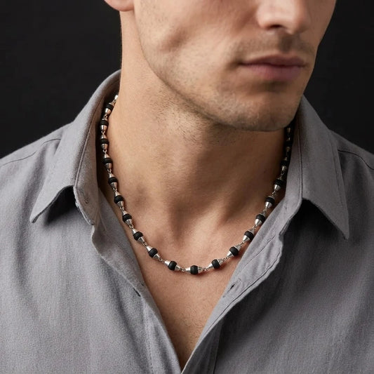 Silver Engrave Auspicious Tulsi Mala