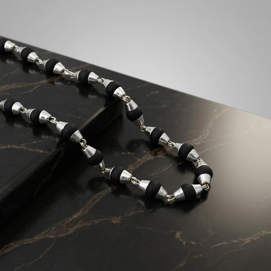 Silver Engrave Auspicious Tulsi Mala