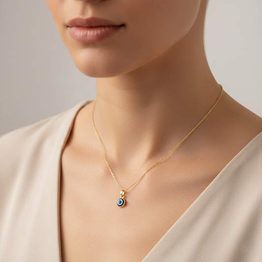 Gold Polish Silver Evil Eye Necklace with Colorful Protective Pendant