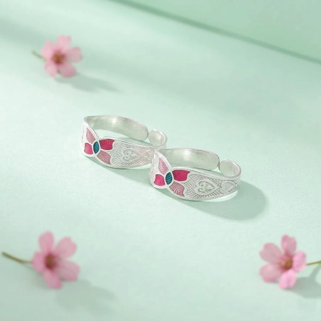 Silver Excellency Of Floral Toe Rings