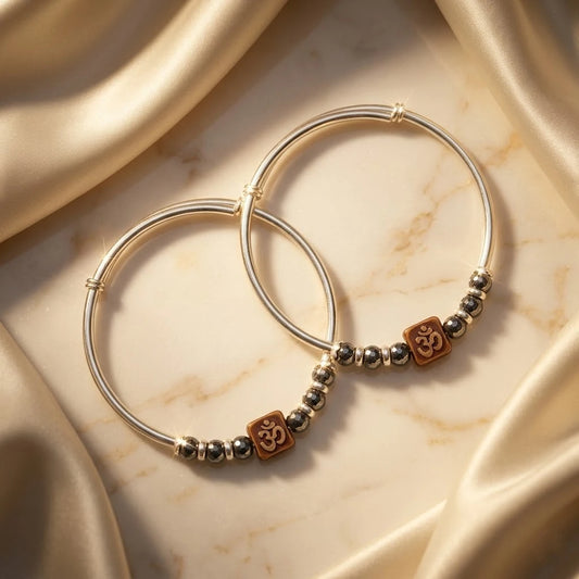 Silver Exclusive Sqaure "ॐ" Symbol Baby Kada