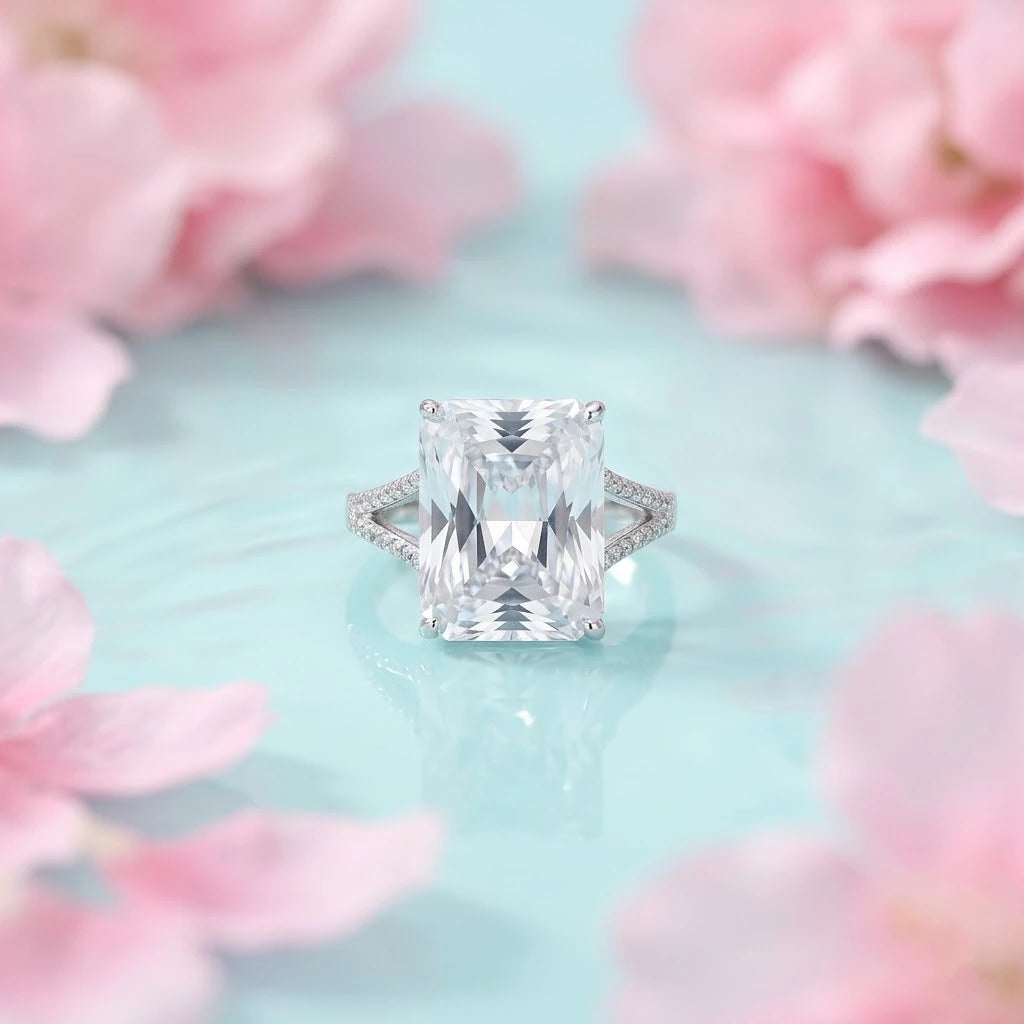 Silver Expensive Rectangle White Stone Ring