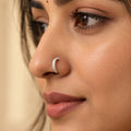 Silver Faceted Nose Ring Traditional Textured Hoop Design