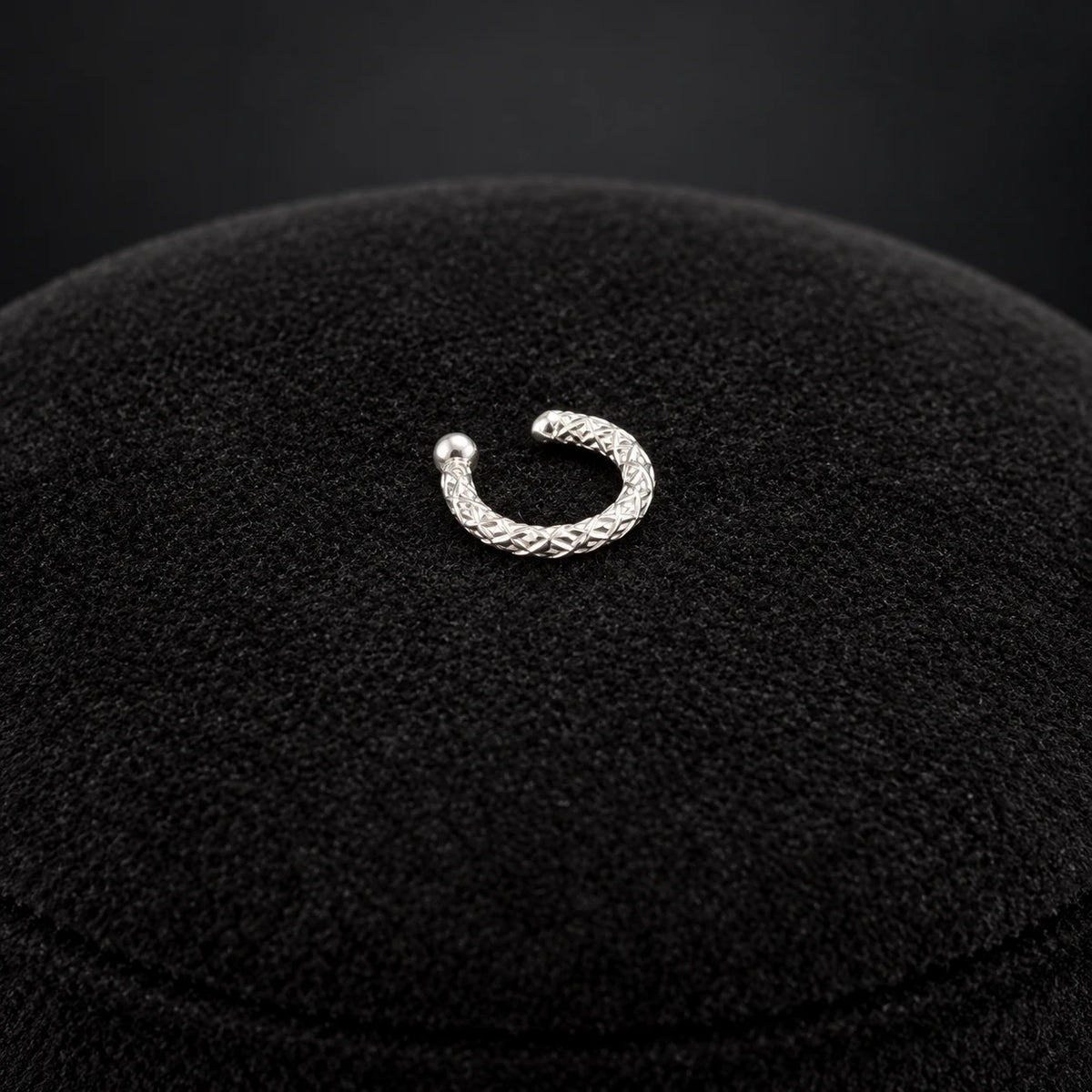 Silver Faceted Nose Ring Traditional Textured Hoop Design