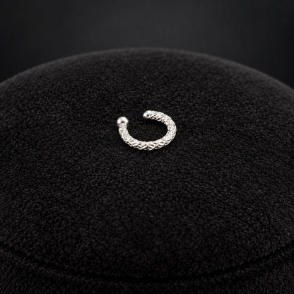 Silver Faceted Nose Ring Traditional Textured Hoop Design