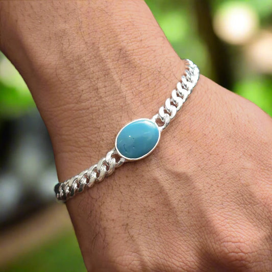 Silver Fashionable Blue Gemstone Boys Bracelets
