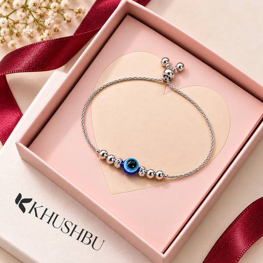 Silver Finish Evil Eye Bracelet for Girls & Women