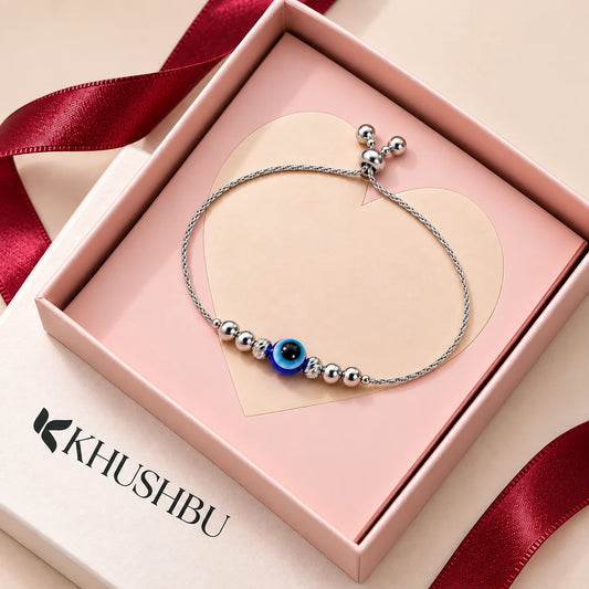 Silver Finish Evil Eye Bracelet for Girls & Women