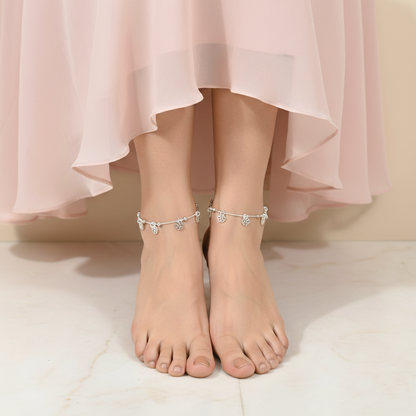 Silver Floral Charm Anklet Delicate Payal/Anklet for Women