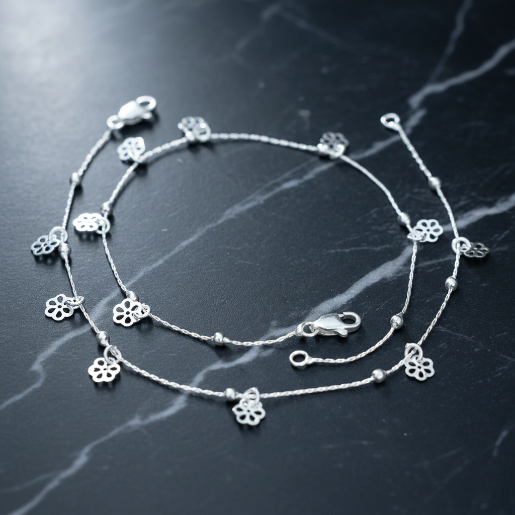 Silver Floral Charm Anklet Delicate Payal/Anklet for Women