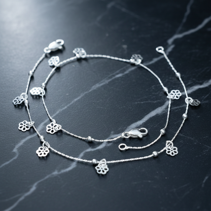 Silver Floral Charm Anklet Delicate Payal/Anklet for Women