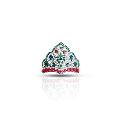 This Silver Traditional Floral Design Mini Mukut is expertly crafted with intricate floral designs, showcasing the rich cultural heritage of India. 