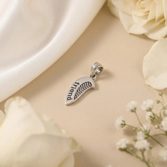 Silver Friend  Written with Half Heart Design Pendant for Boys