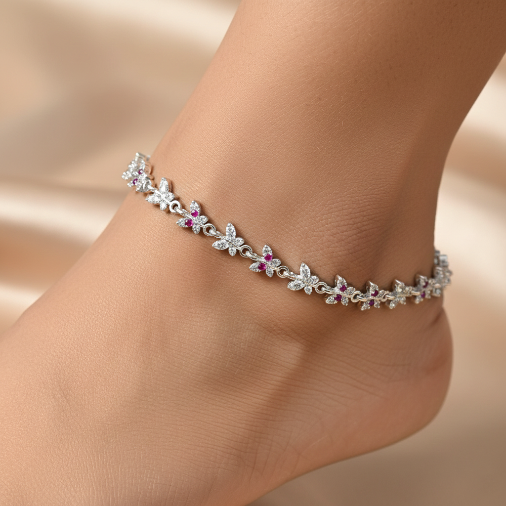 Silver Glamorous "Spring's Butterflies" Payal for Women