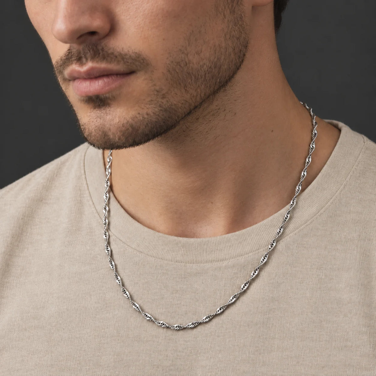 Silver Glossy Round Chain for Boys
