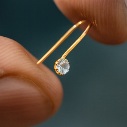 Silver Gold Polish Nose Pin with White Stone