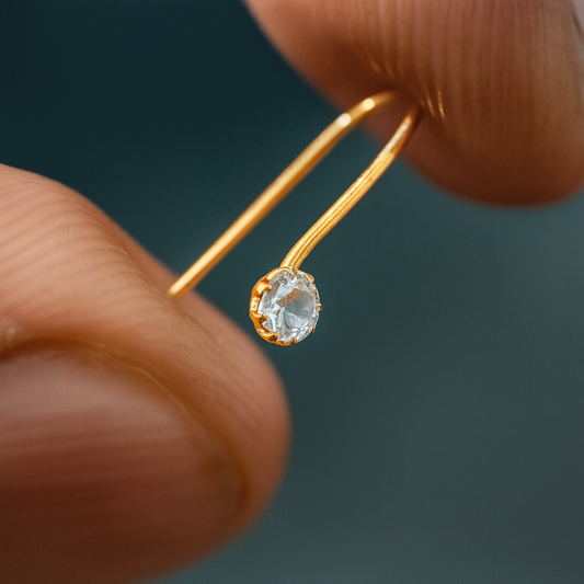 Silver Gold Polish Nose Pin with White Stone