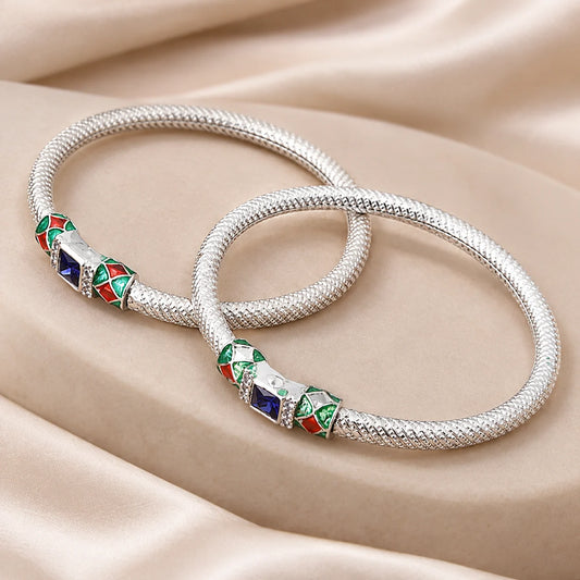 Silver Gorgeous Center Colorful Design Bangles