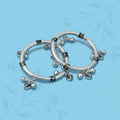 Silver Green Heart Shape with Ghungroo Baby Kada Payal