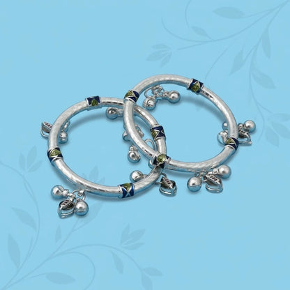 Silver Green Heart Shape with Ghungroo Baby Kada Payal