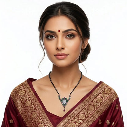 Silver Green and Purple Gem Stone Drop Design MangalSutra for Girls