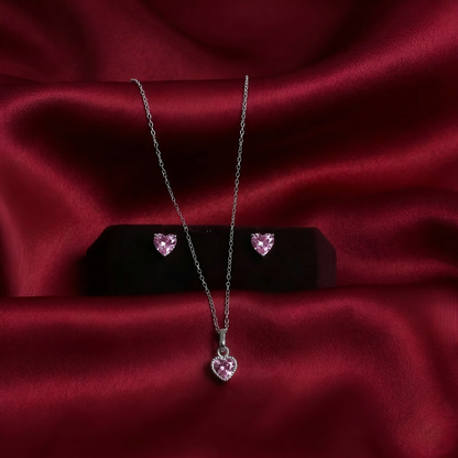 Silver Heart Pendant Earrings Combo Set