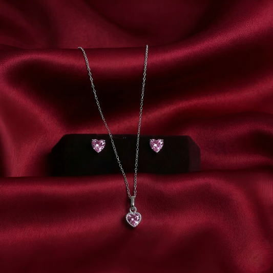 Silver Heart Pendant Earrings Combo Set