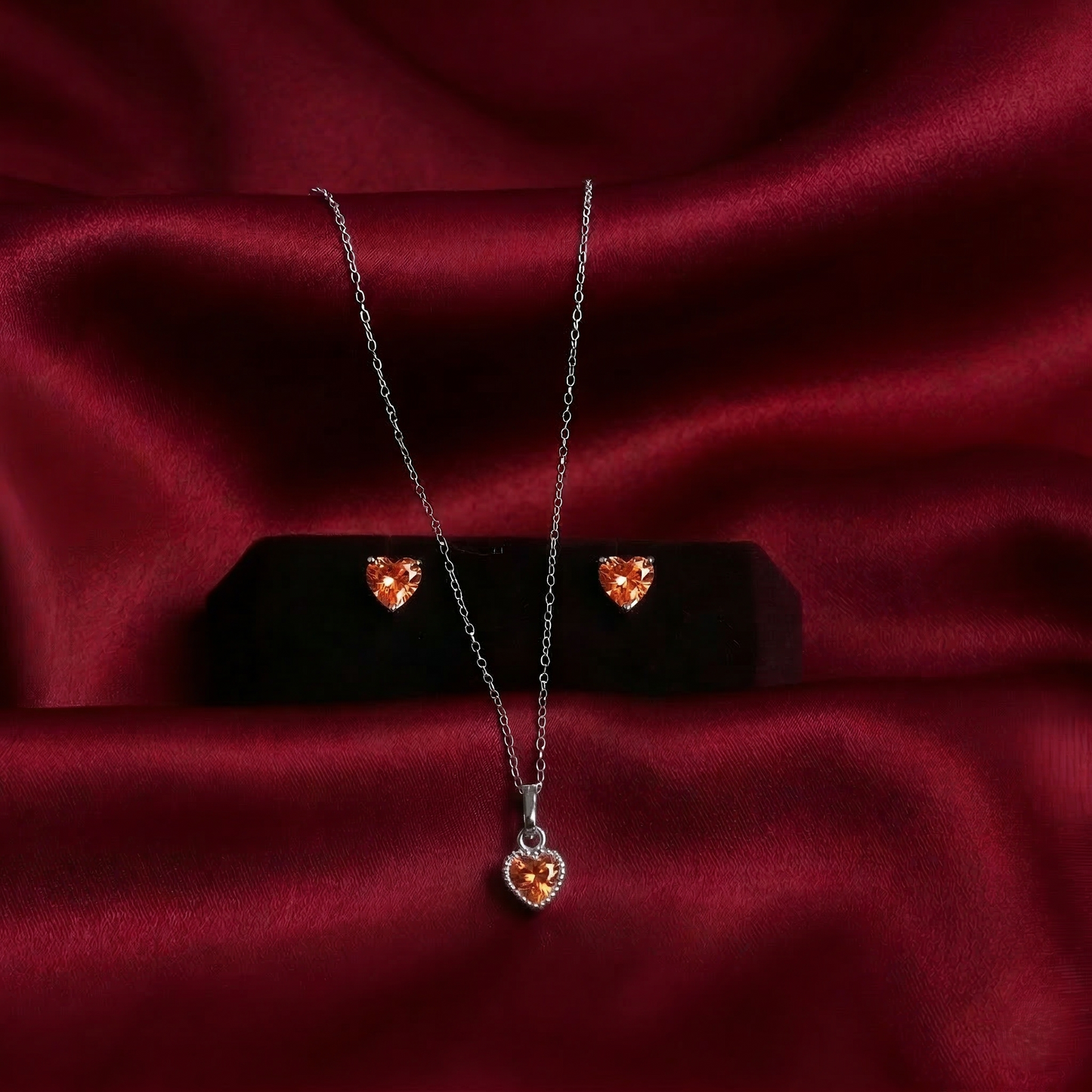 Silver Heart Pendant Earrings Combo Set