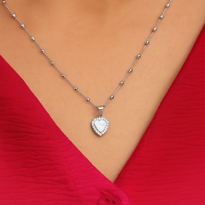 Silver Heart Solitaire Pendant & Earrings Set