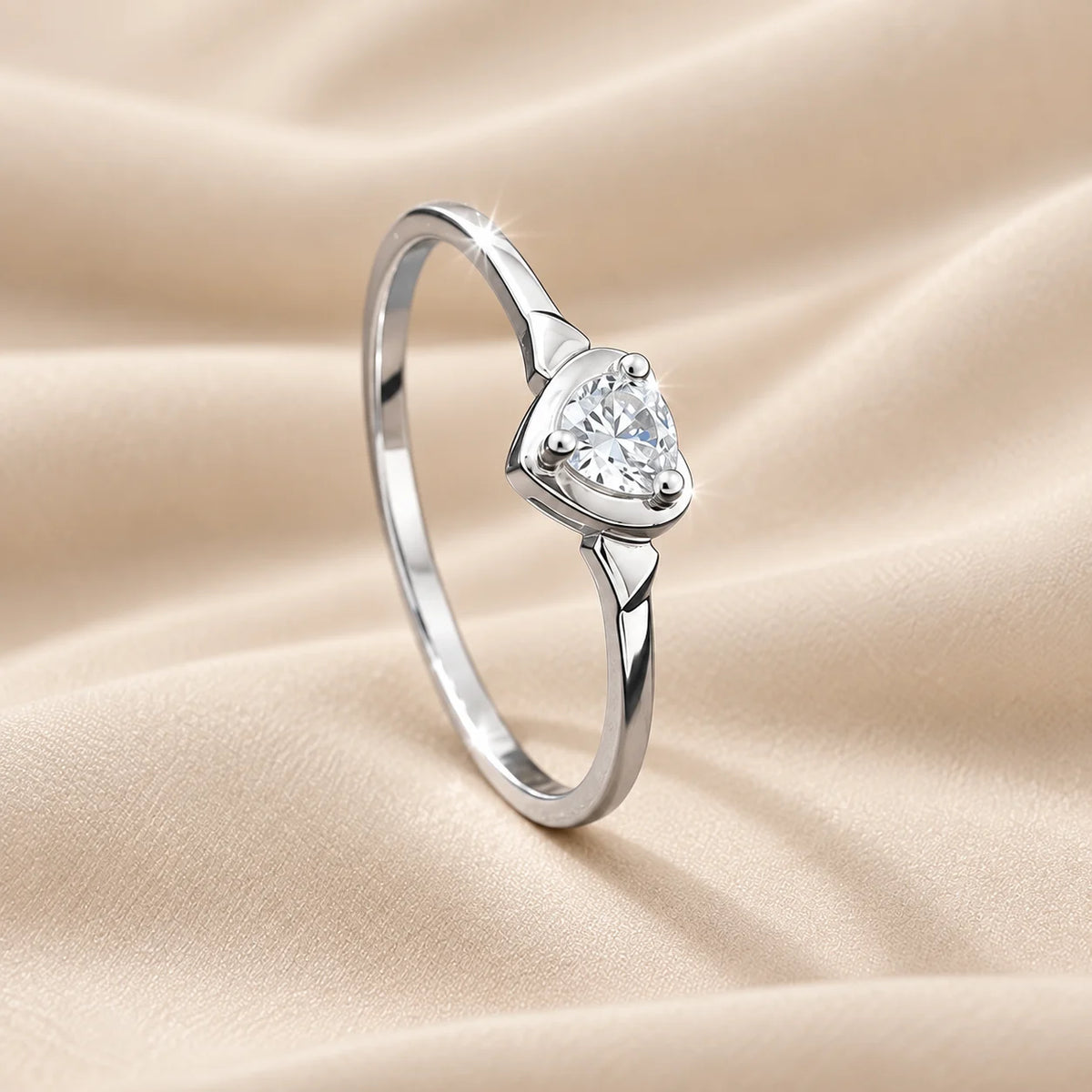 Silver Heart Solitaire Ring for Women
