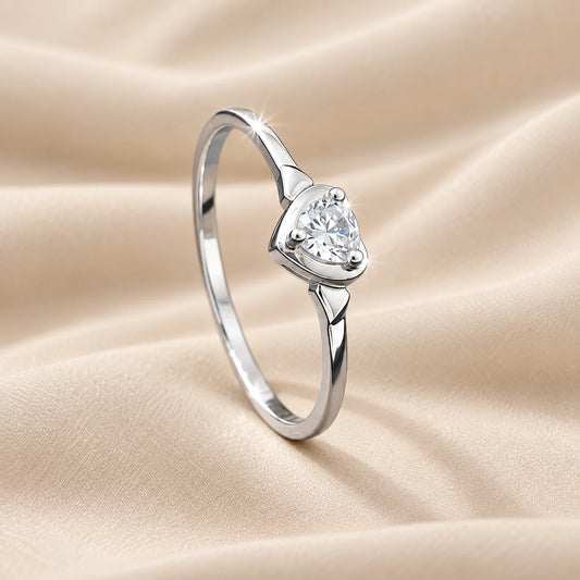 Silver Heart Solitaire Ring for Women