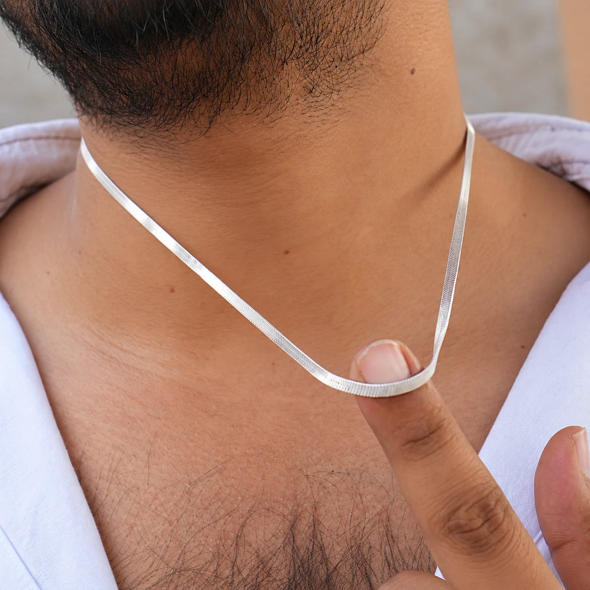 Silver Herringbone Chain Necklace for Men