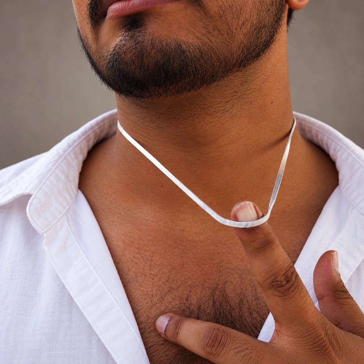 Silver Herringbone Chain Necklace for Men