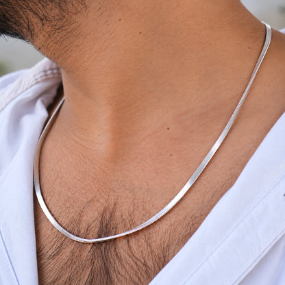 Silver Herringbone Chain Necklace for Men
