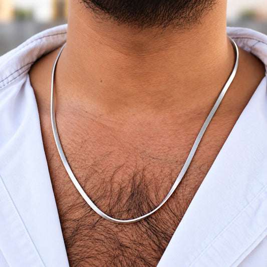 Silver Herringbone Chain Necklace for Men