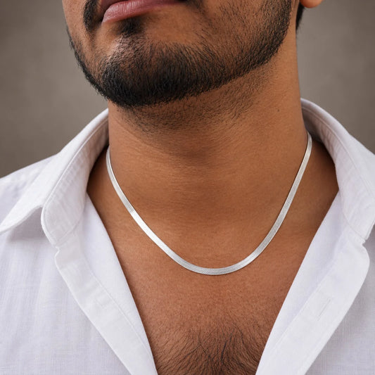 Silver Herringbone Chain Necklace for Men