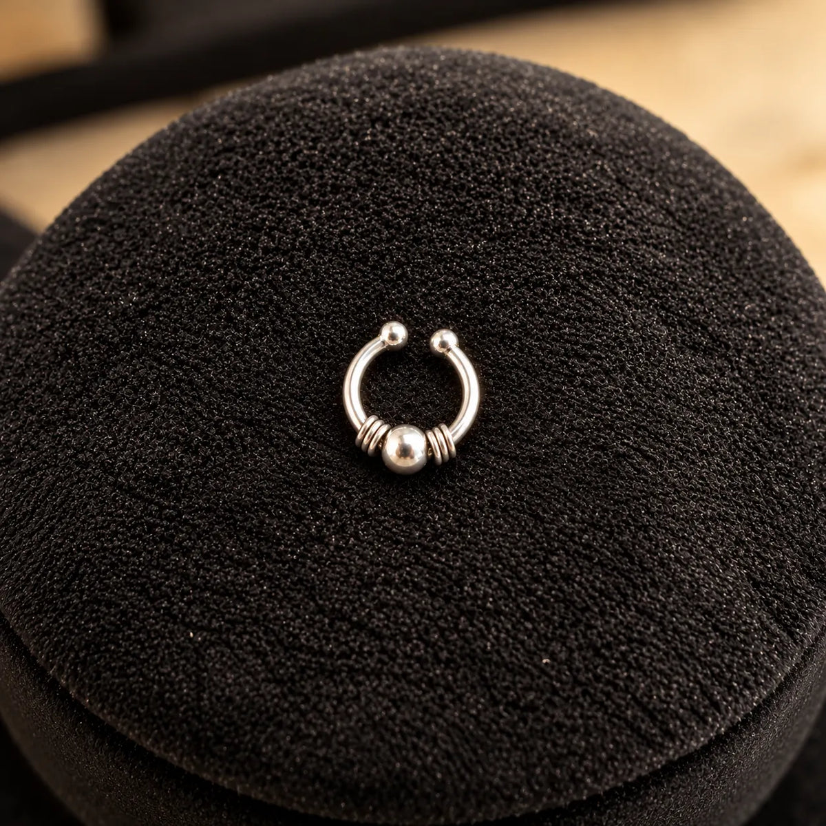 Silver Hoop Nose Ring with Beaded Centre & Coil Detailing