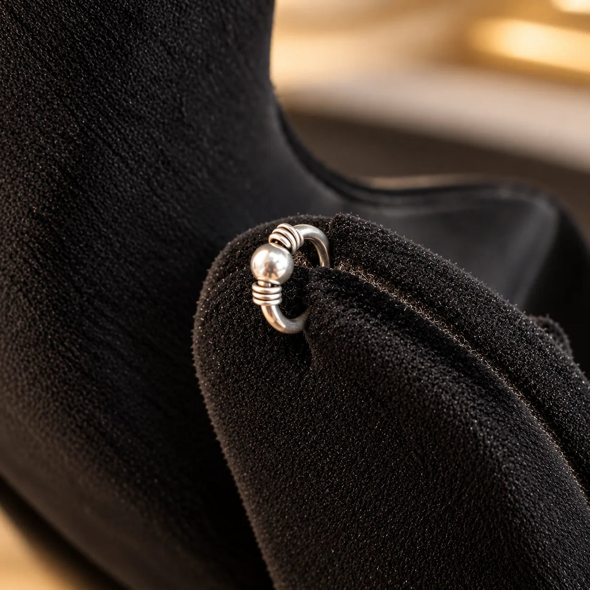 Silver Hoop Nose Ring with Beaded Centre & Coil Detailing