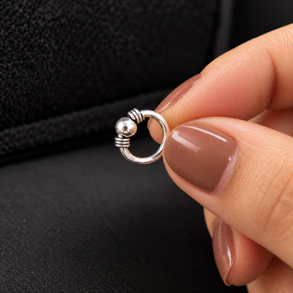 Silver Hoop Nose Ring with Beaded Centre & Coil Detailing