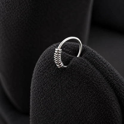 Silver Hoop Nose Ring with Textured Beaded Detailing