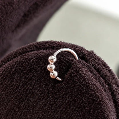 Silver Hoop Nose Ring with Triple Ball Bead Design