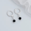 Silver Hoop TickTock Earrings with Black Bead Charm