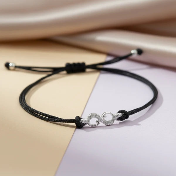 Silver Infinity Bracelet with Black Thread for  Women