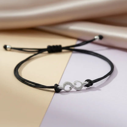 Silver Infinity Bracelet with Black Thread for  Women