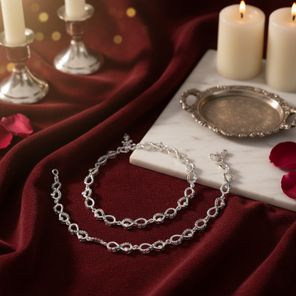 Silver Infinity Rainbow Payal Colorful Stone Anklet for Women